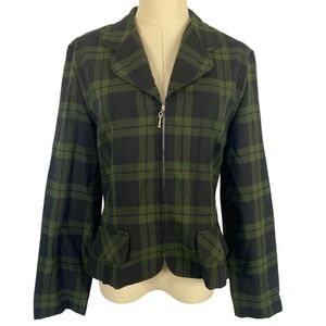 Vintage Daily Habit Green Black Plaid Tartan Zip Up Blazer Jacket Preppy XS S